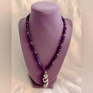 Artisan Amethyst and Silver Dragon Quartz 18” Necklace Handmade Ginger Lynn Art